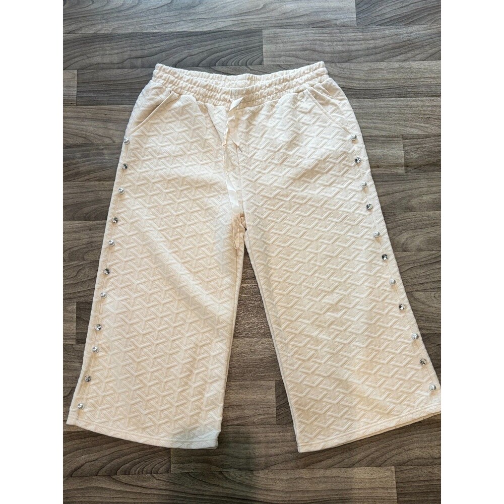Simply Southern XXL Ivory Quilted Capri Pants Pearl Jewel Rhinestone Embellished - Picture 2 of 11
